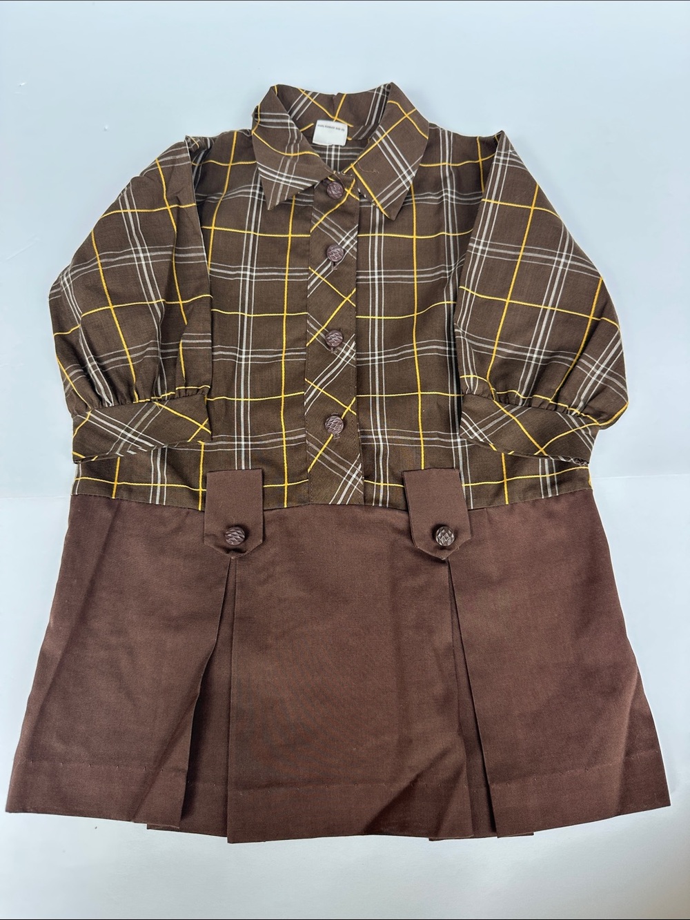1970s Sears Perma-Prest Mod Plaid Dress Tagged Size 4 Fits Approx. 12–18M